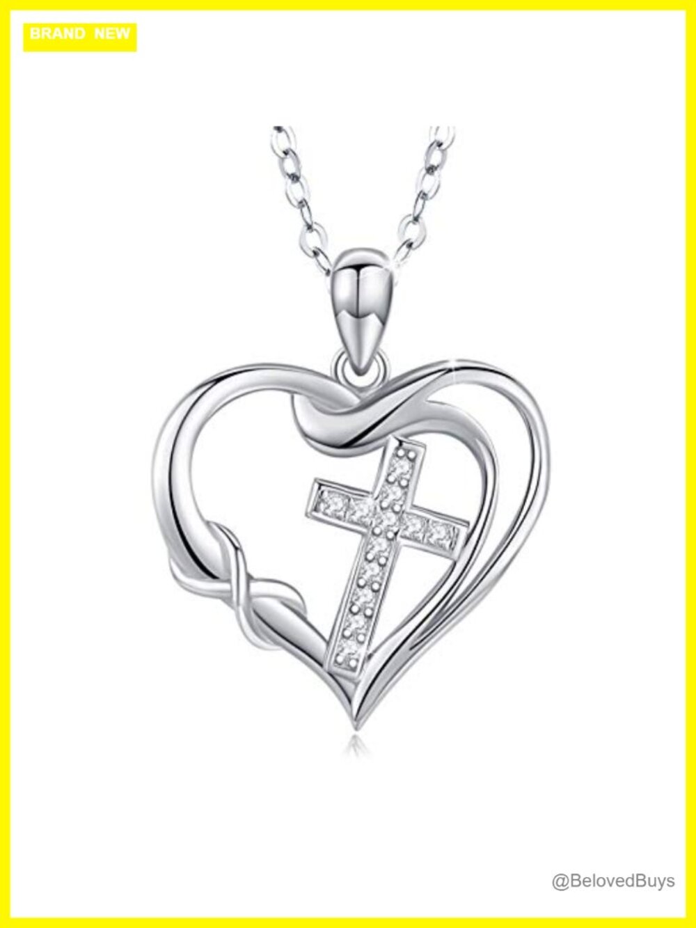 925 Sterling Silver Cross Heart Infinity Pendant Necklace 18in Cable Chain